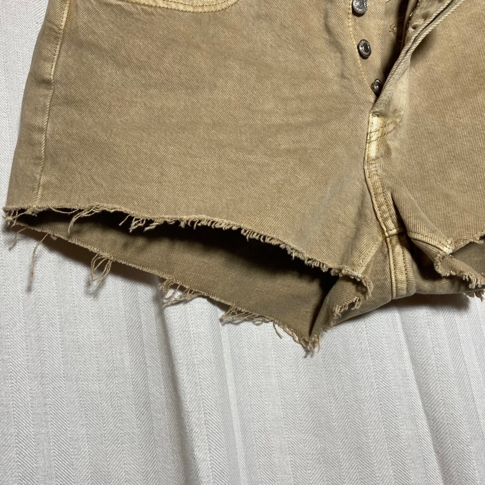 Levis 501 Original High Rise Cutoff Denim Shorts Tan‎ Khaki Button Fly 30 NEW - Picture 7 of 10